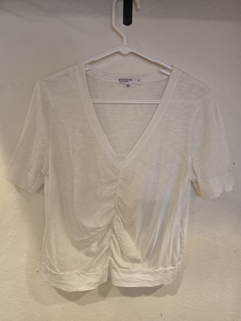 Stateside Cream V-Neck Ruched Short Sleeve Top
